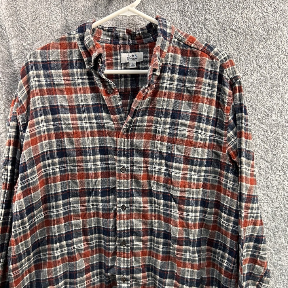 Croft & Barrow Men's XL Flannel Plaid Button Down Long Sleeve Soft Cotton Casual